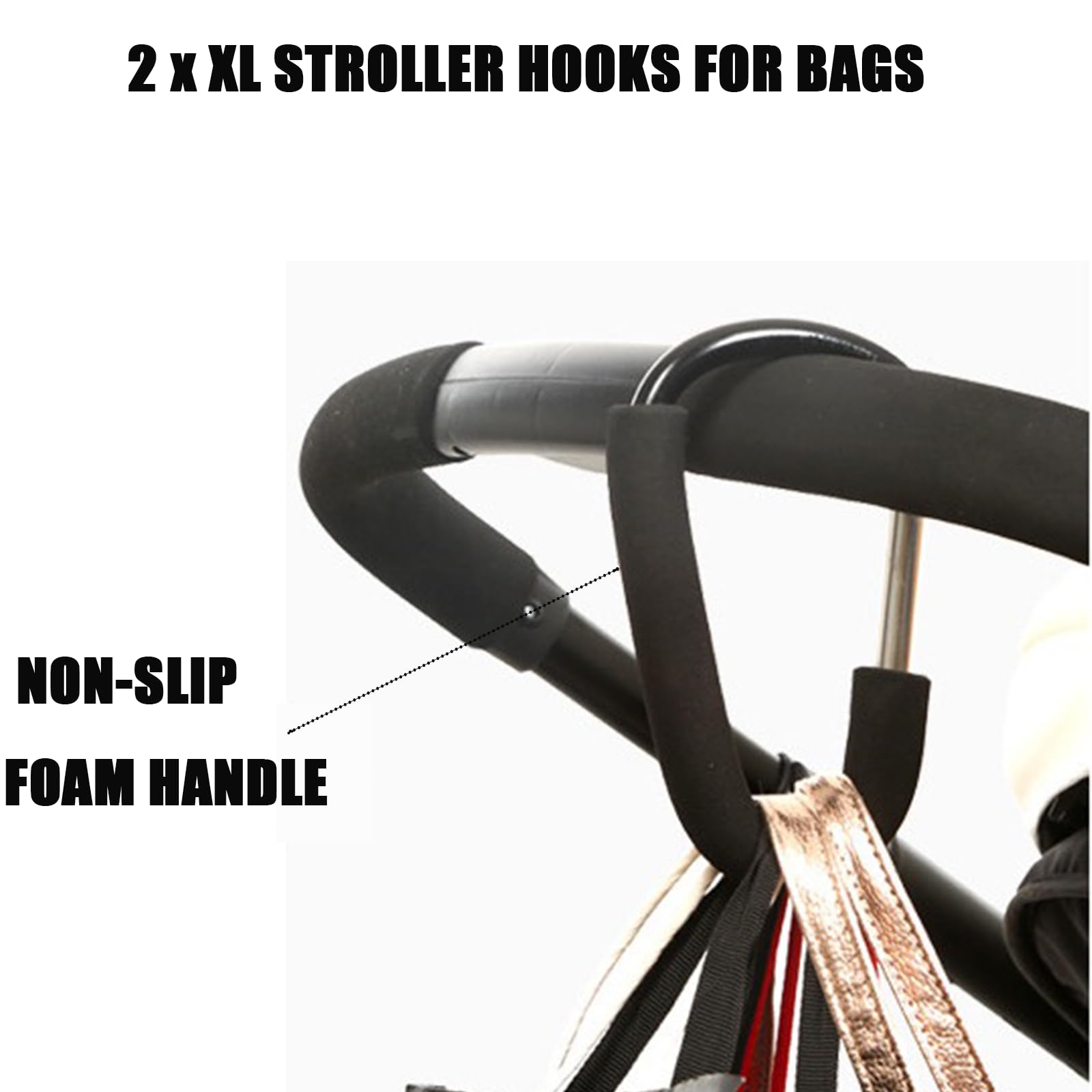 PandaEar stroller hooks aluminum body close-up showing durable, lightweight build.