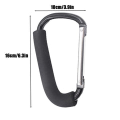 PandaEar stroller hooks foam-padded grip preventing stroller scratches.