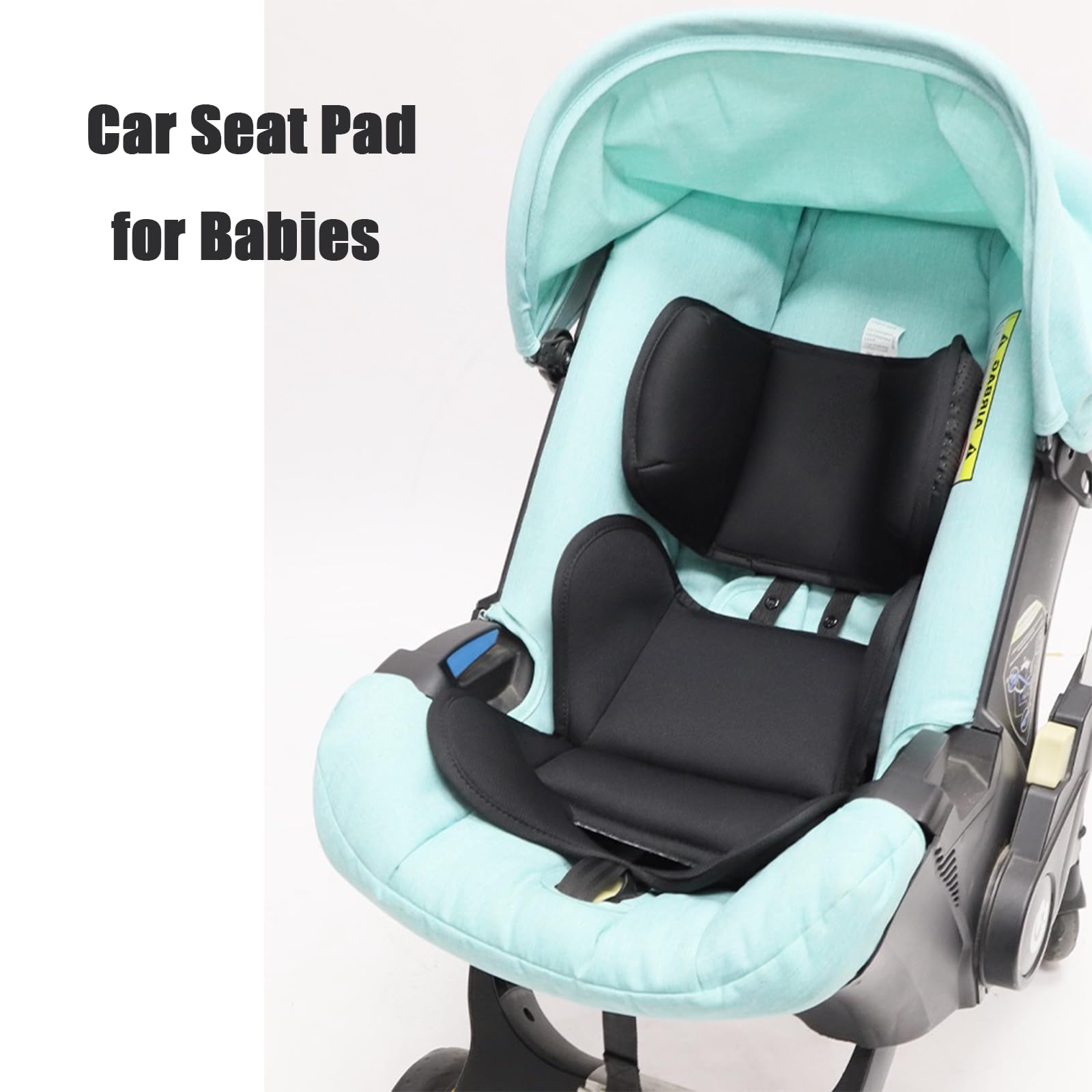 PandaEar pad in-use with car seat demonstrates universal compatibility across strollers.