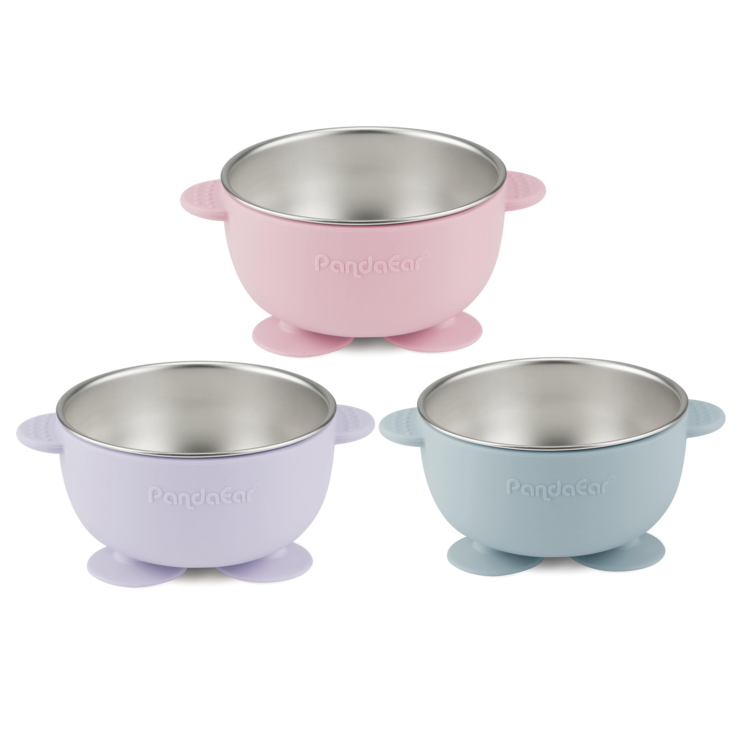 PandaEar suction base bowls on table illustrate slip-resistant grip during self-feeding.