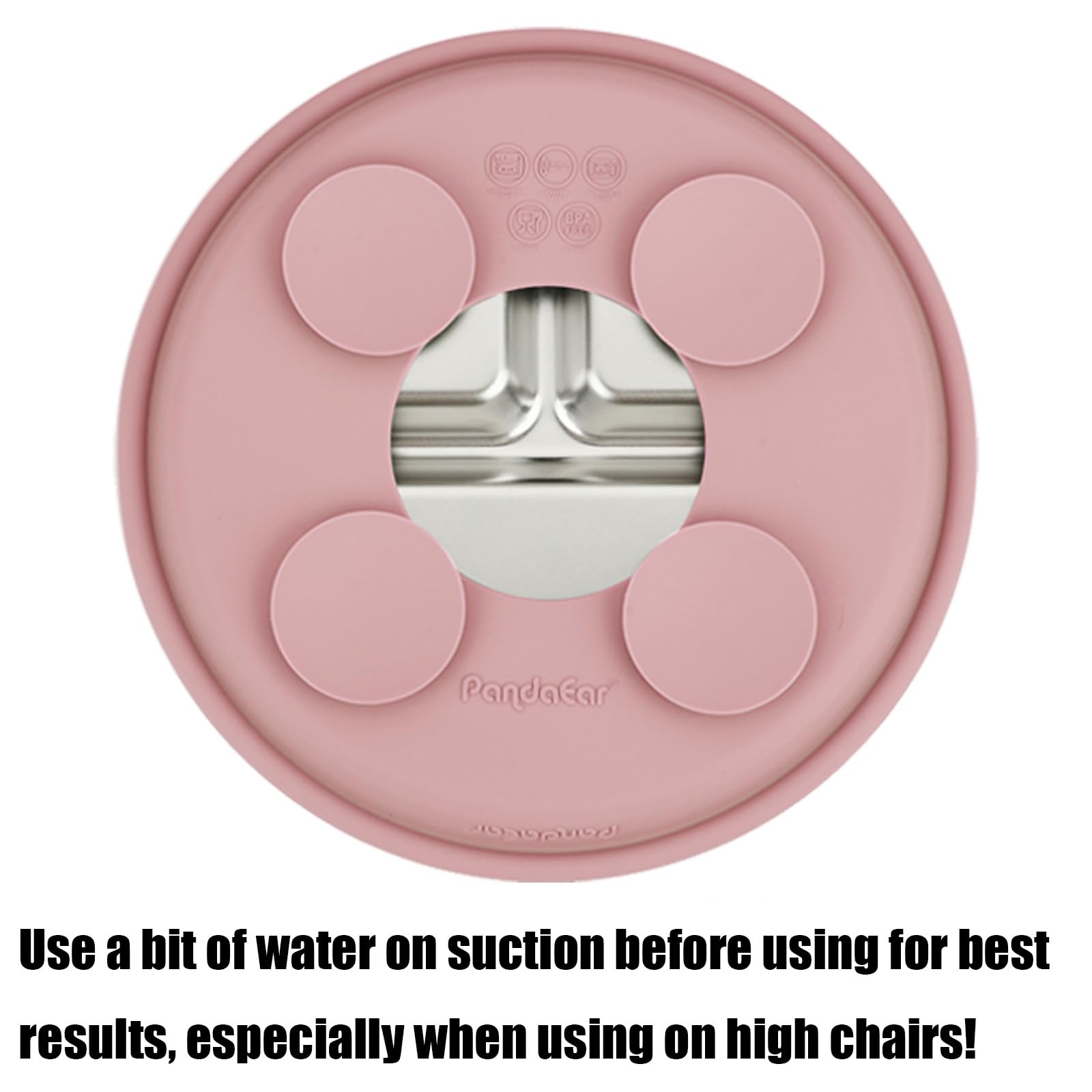 PandaEar suction cups on highchair help prevent spills during meals.