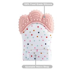 PandaEar teething mitten textured silicone provides gentle gum massage.