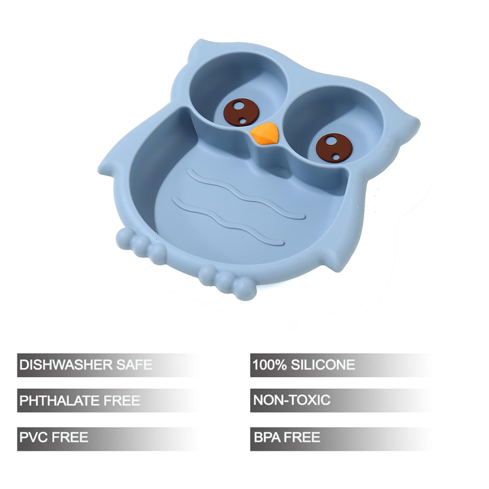 PandaEar three-compartment plate features a strong suction base to reduce spills.