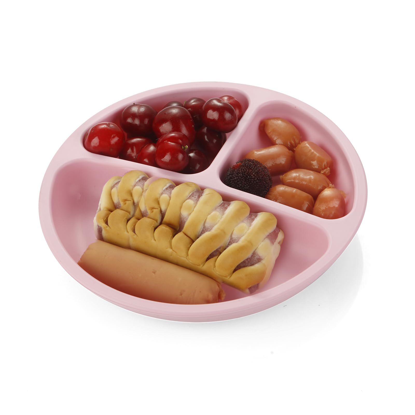 PandaEar three-compartment plate showing food separation for snacks and meals.