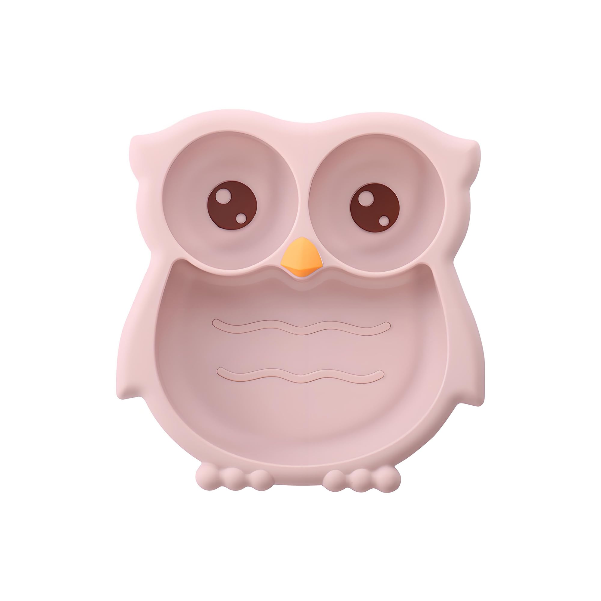 PandaEar toddler suction plate with owl face in pink helps minimize spills at mealtime.