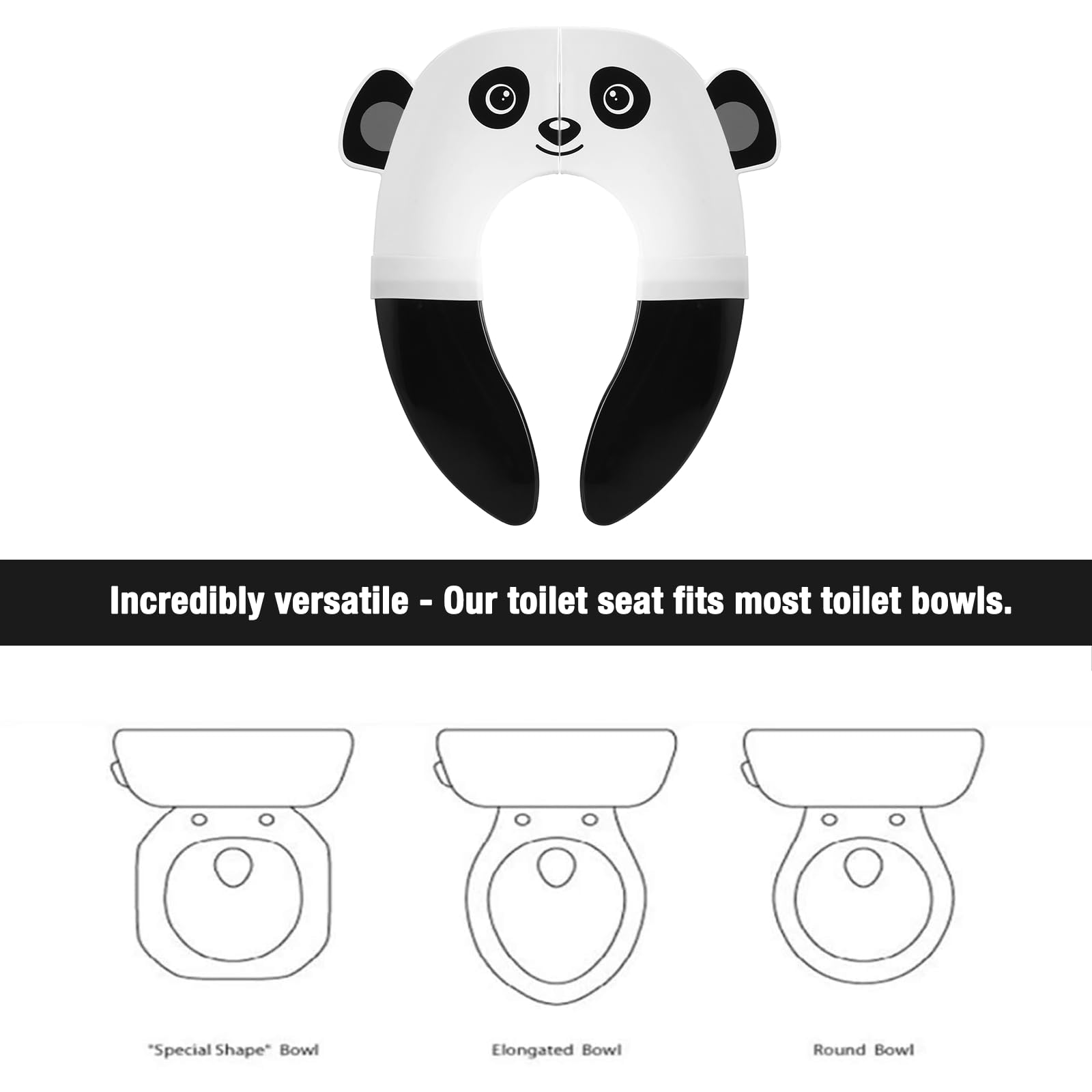 PandaEar toilet seat cover open on a standard toilet for toddler safety and comfort