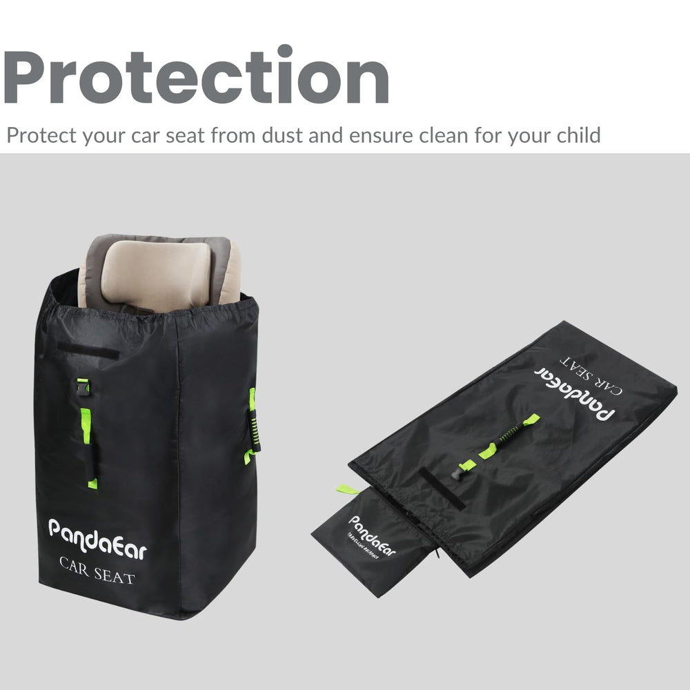 PandaEar travel cover stowed in attached pouch beside diaper bag.
