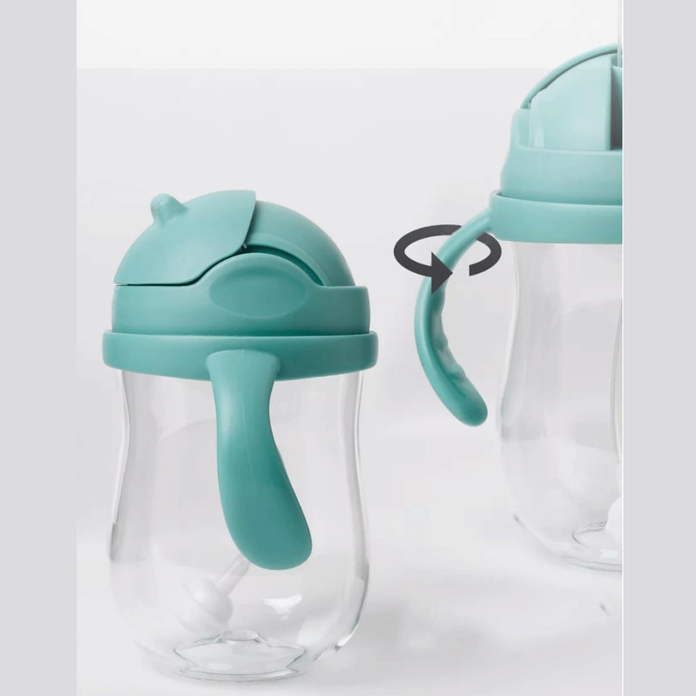 PandaEar weighted straw enables sipping from various positions during playtime.
