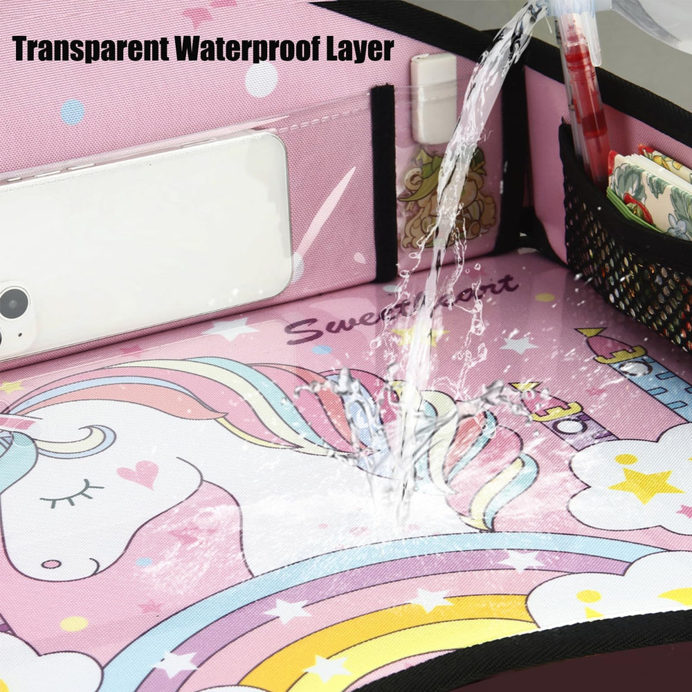 PandaEar unicorn travel tray rainbow pattern delights kids during trips.