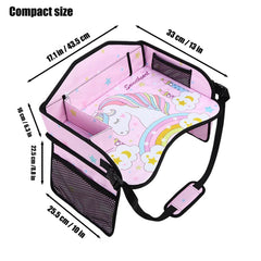 PandaEar travel tray with snack storage keeps mess contained during meals.