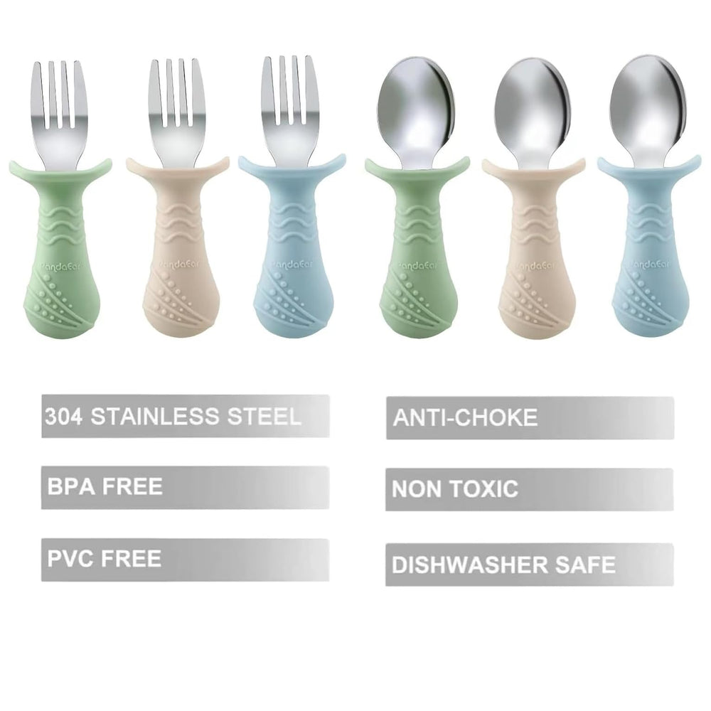 PandaEar utensil set forks green – small curved handles support little hands during meals.