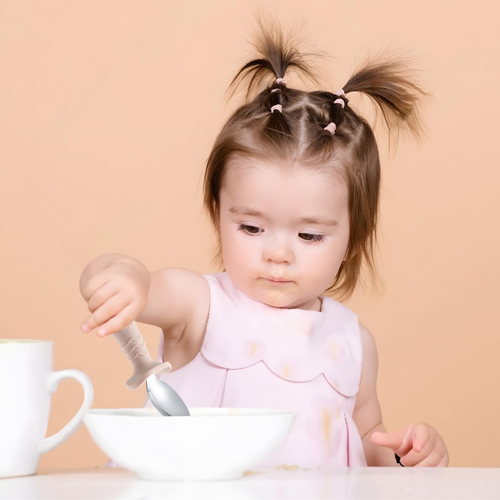 PandaEar utensil set spoons blue – easy grip for toddler self-feeding and learning.