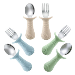 PandaEar utensil set spoons green – child-safe rounded edges for gentle feeding at home.