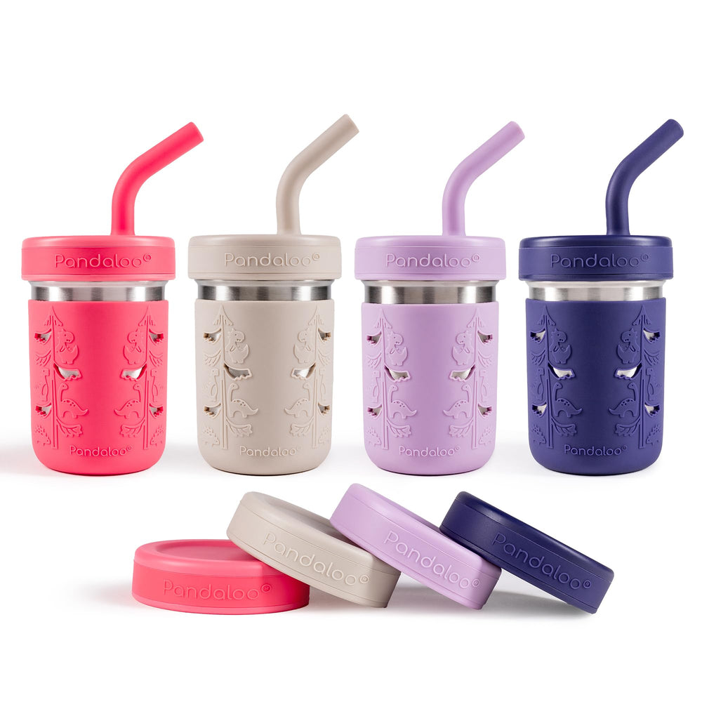 Pandaloo smoothie cups for kids 10oz tumbler with straw for mess-free sipping.