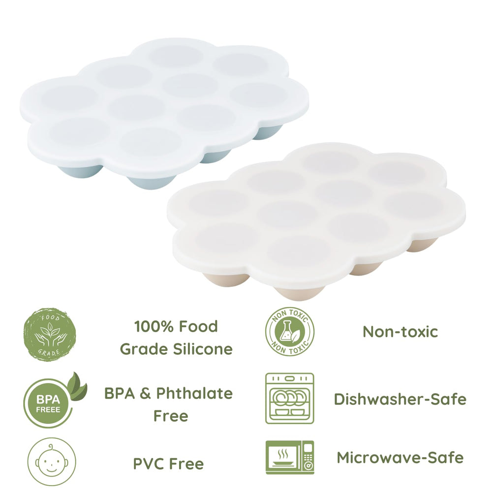 PandaEar 2-pack silicone freezer tray with lids closed, preventing freezer spills.