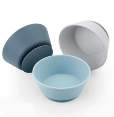 PandaEar 3-pack suction bowls in blue-gray for mess-free meals