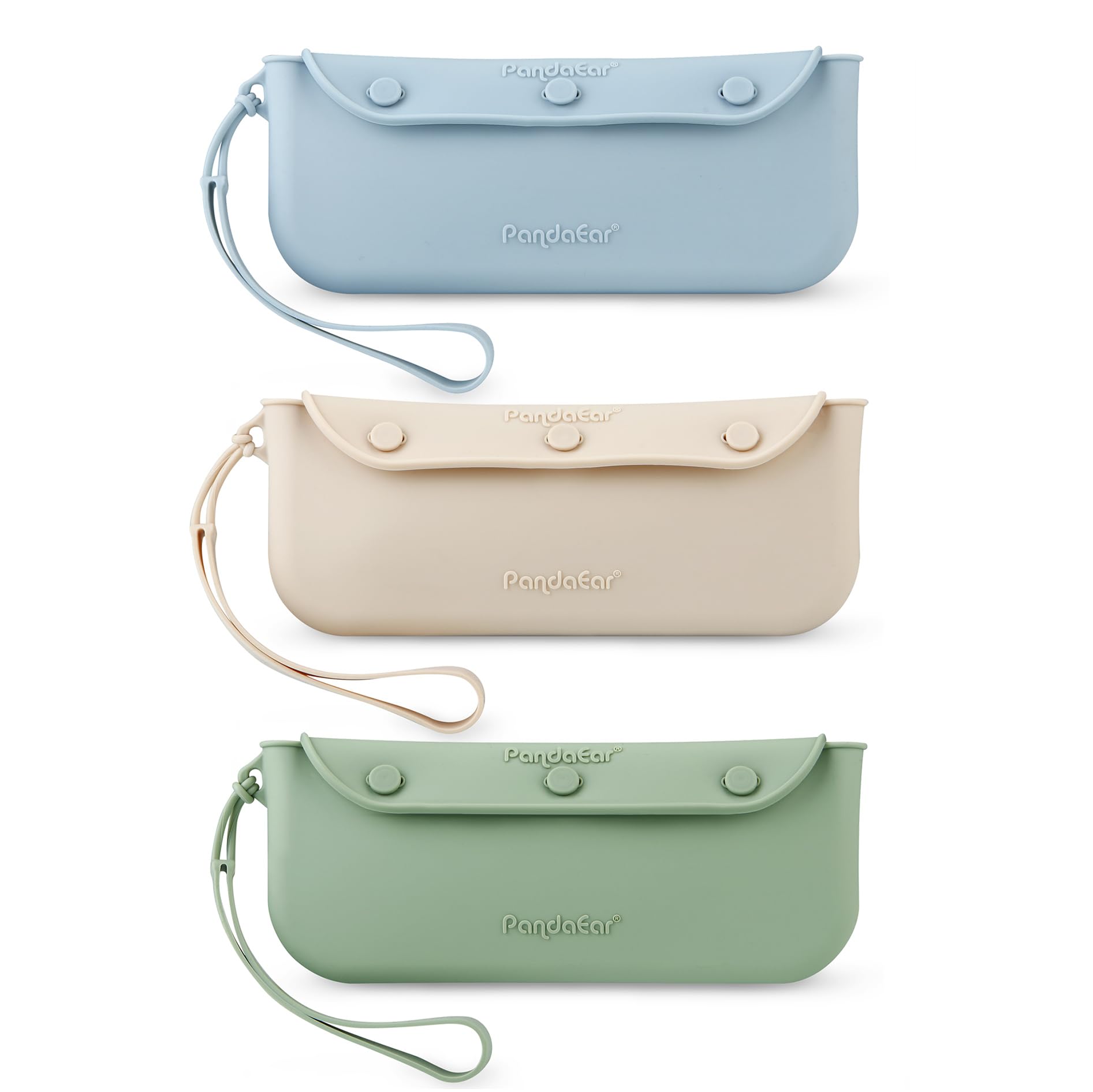 PandaEar 3-pack bags closed top view, compact organizer for on-the-go meals.