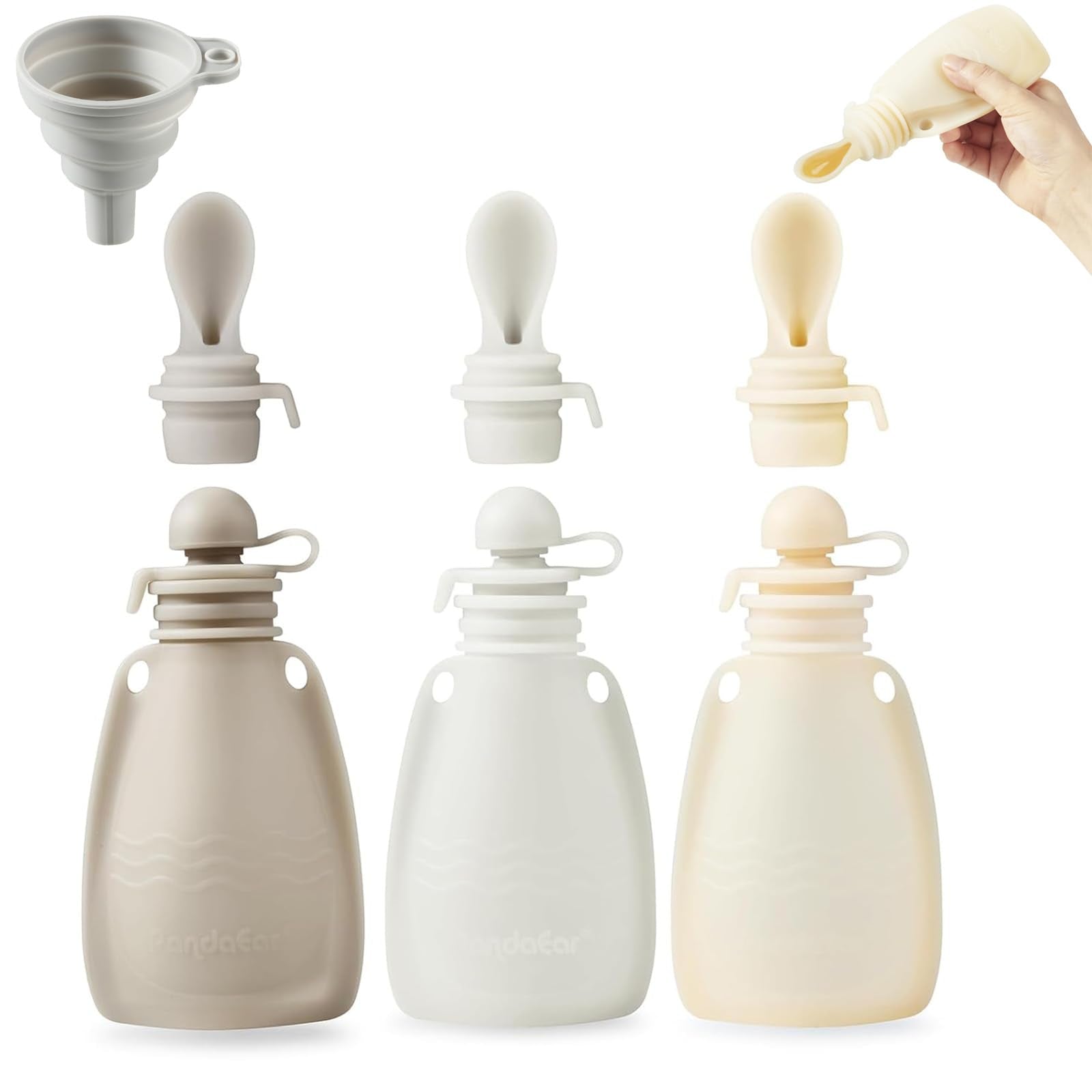 PandaEar 3pack silicone baby food pouches set ready for use