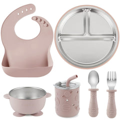 PandaEar 6-in-1 divided suction plate keeps meals steady for self-feeding.