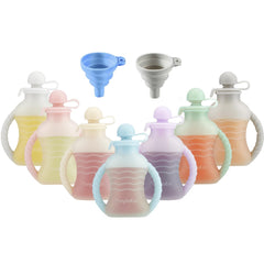 PandaEar 7-pack reusable silicone baby food pouches ready to fill with homemade puree on the go.