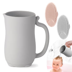PandaEar baby bath rinse cup grey close-up shows soft silicone texture for gentle rinsing.