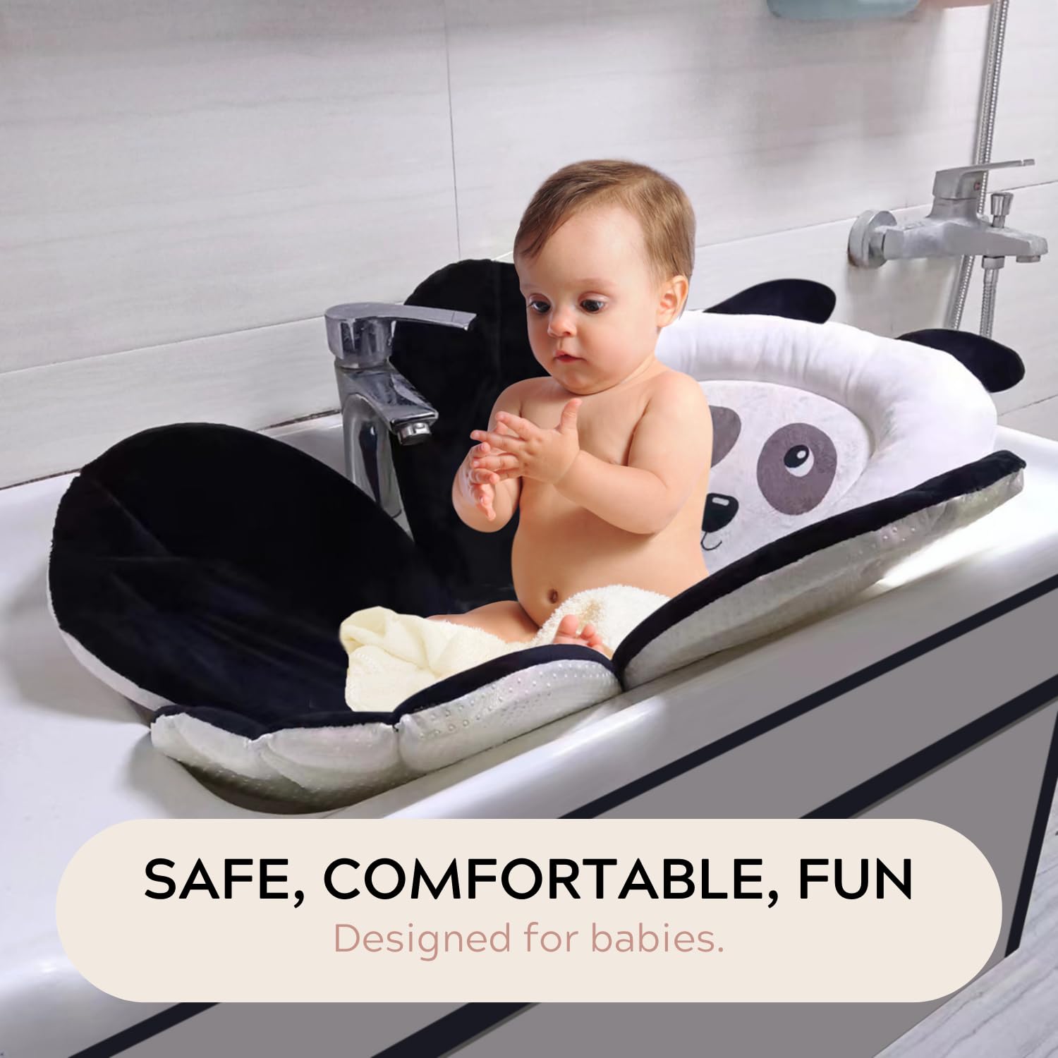 PandaEar washable and dryer-safe seat simplifies cleaning after baths.