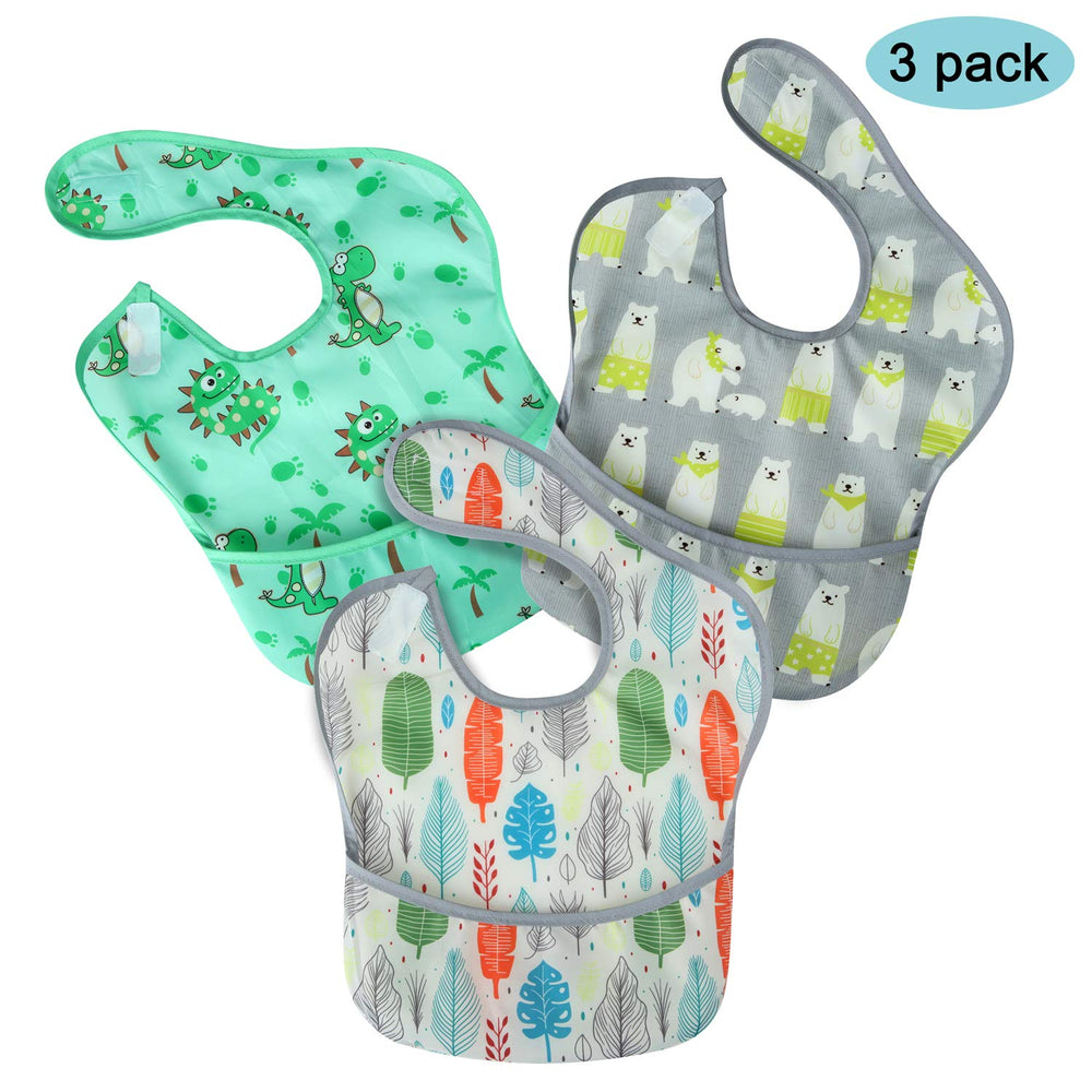 PandaEar 3-pack bibs laid flat to emphasize compact storage and design.