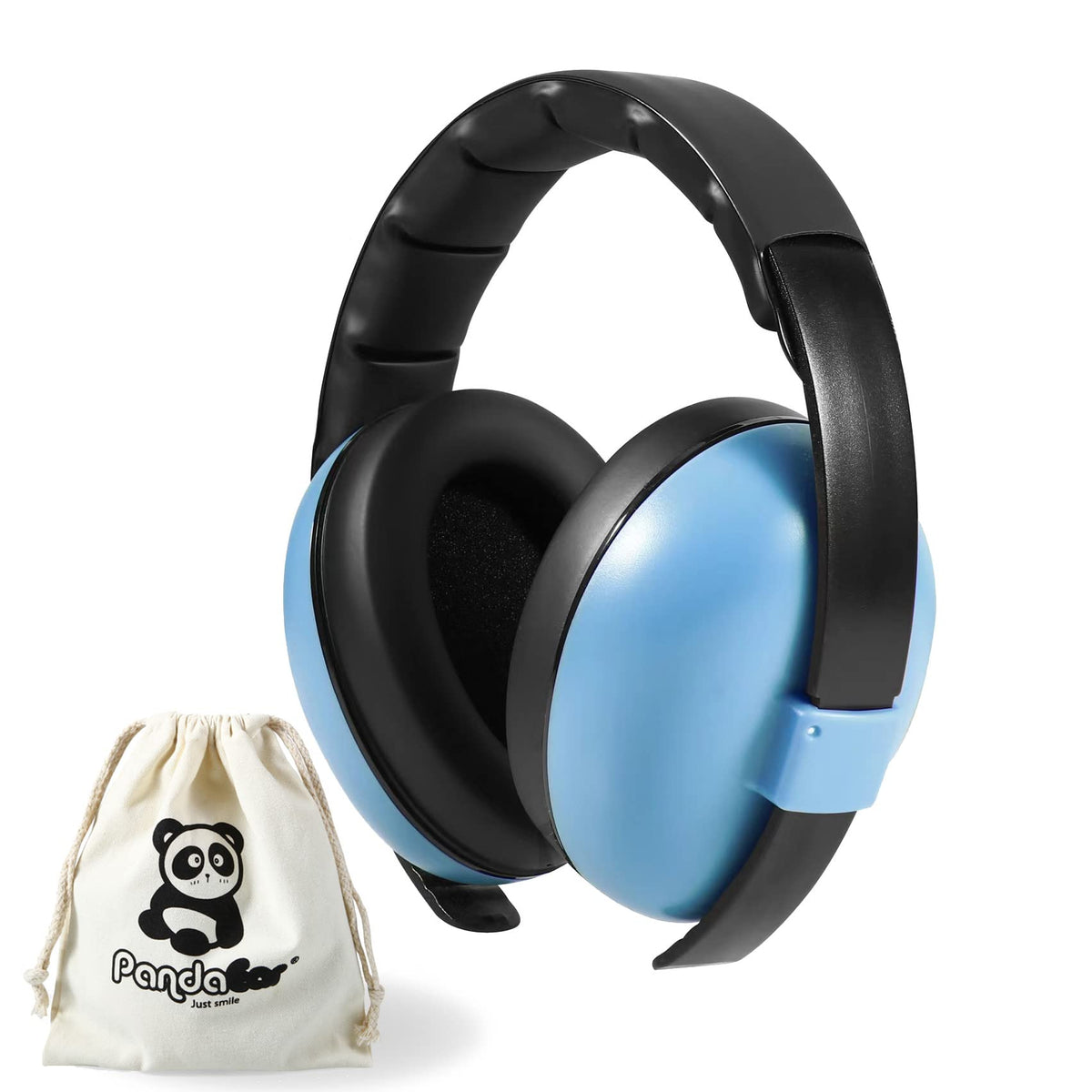 PandaEar baby earmuffs blue front view for gentle noise protection
