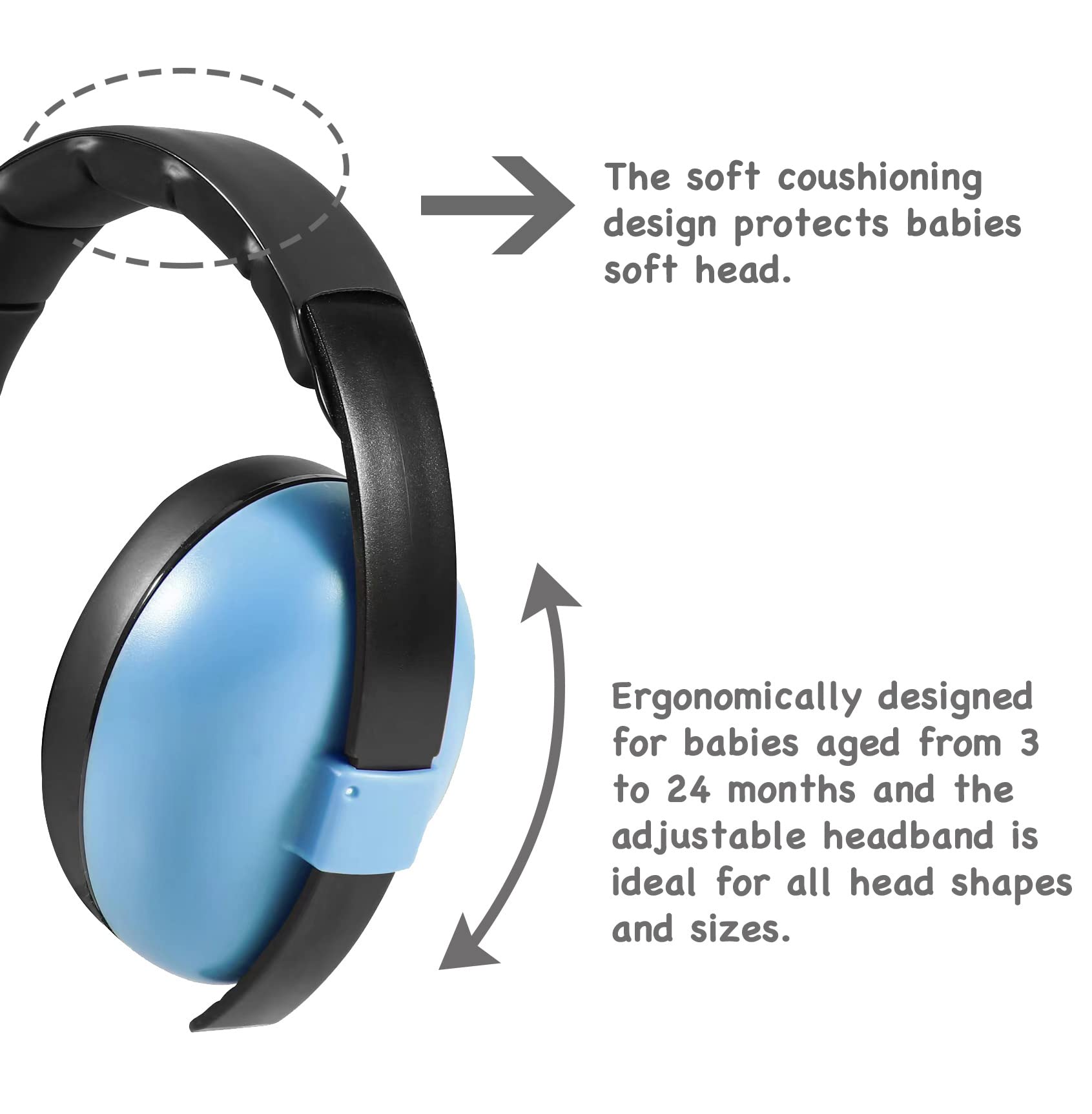 PandaEar blue earmuffs side view showing durable, long-lasting construction