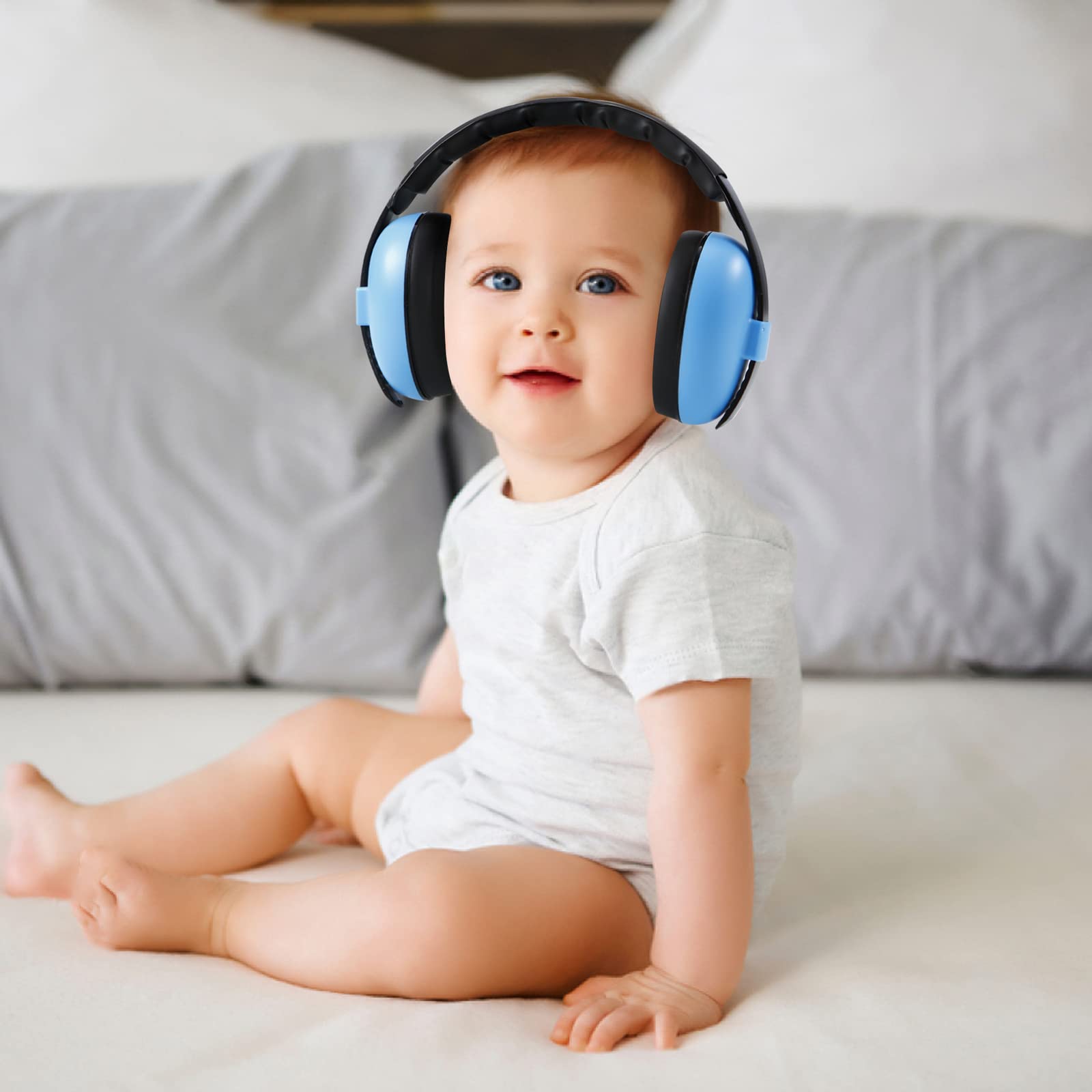 PandaEar blue earmuffs worn by child for comfortable adjustable fit