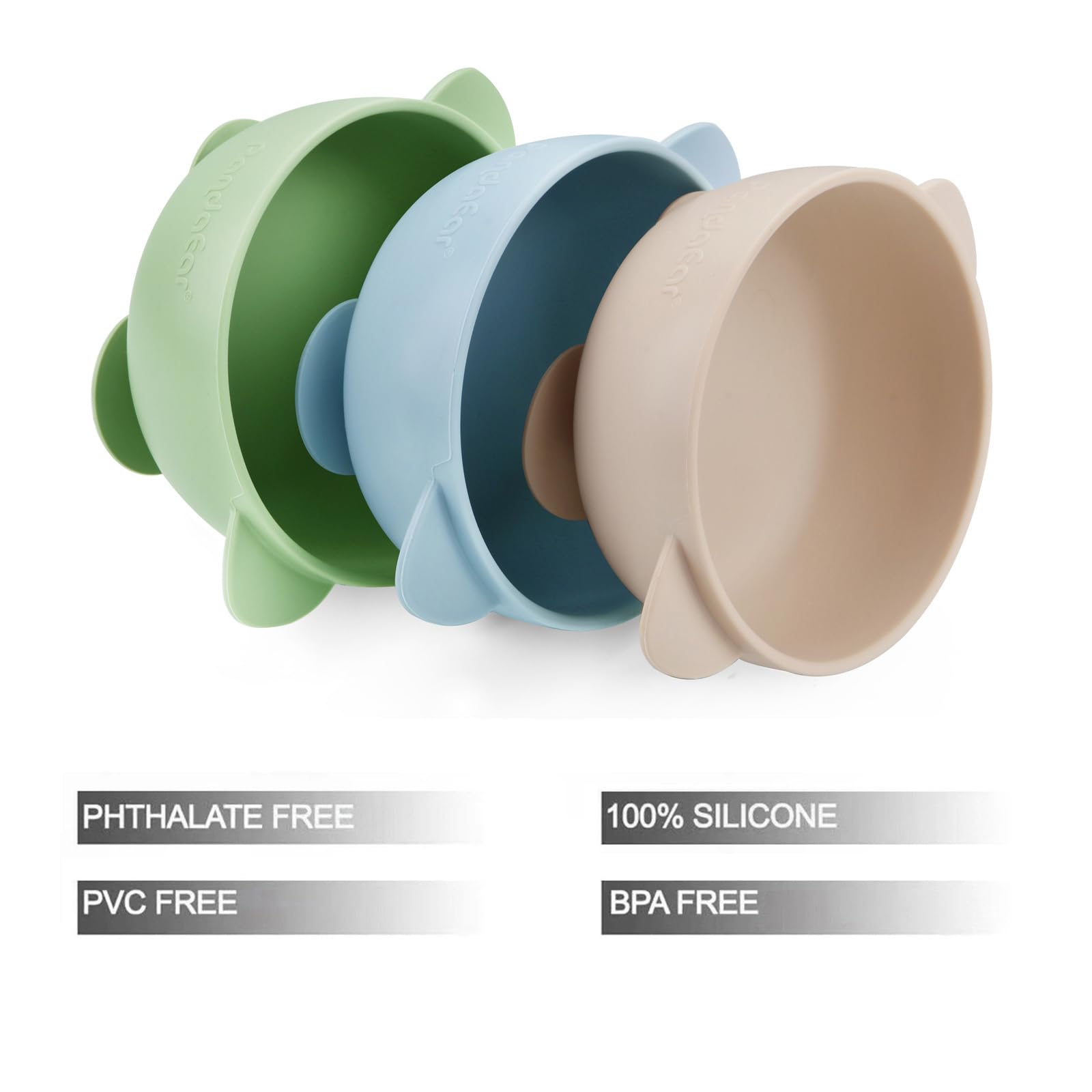 PandaEar baby suction bowl green close-up highlights durable silicone and stain resistance