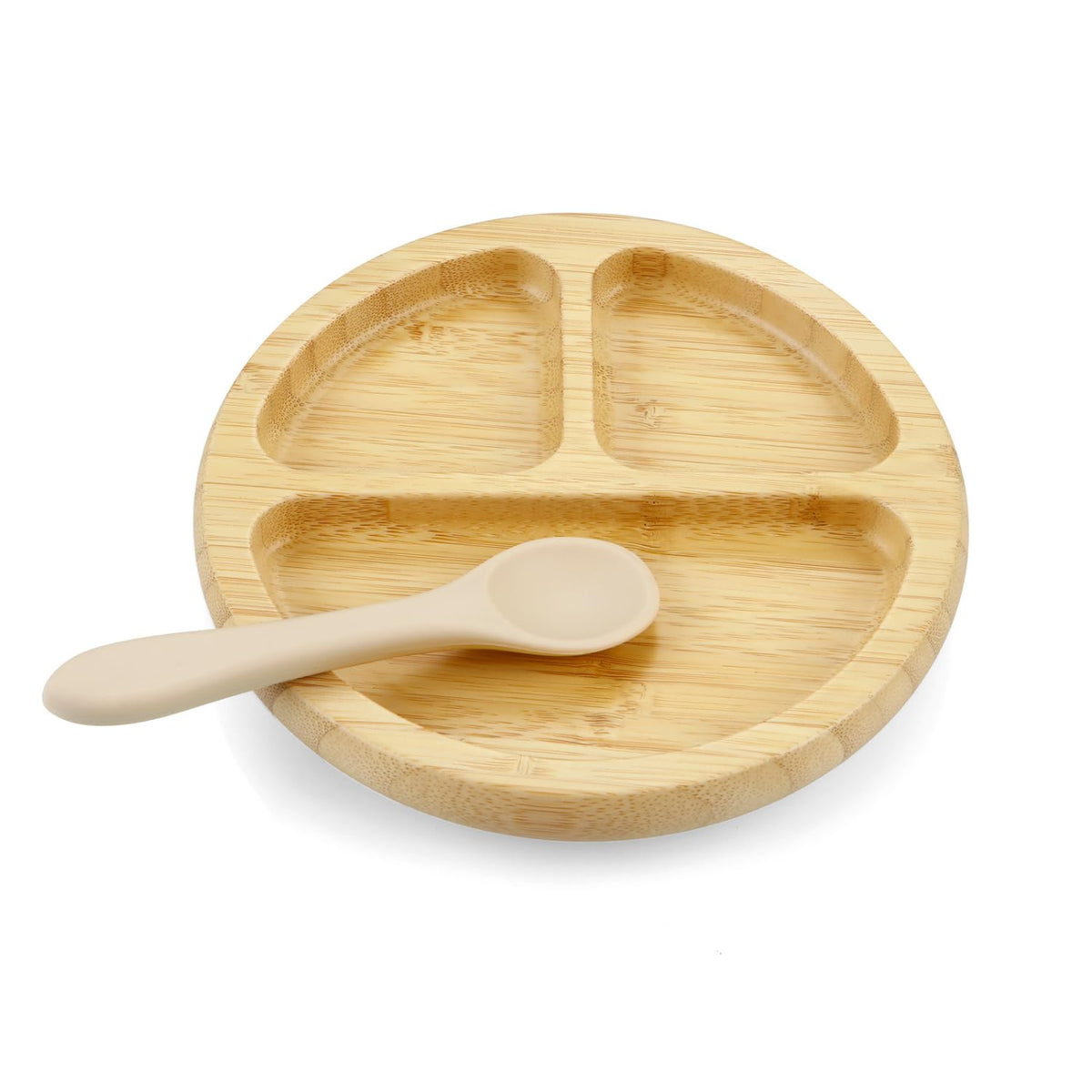 PandaEar bamboo suction plate ready for mess-free meals on a flat surface.
