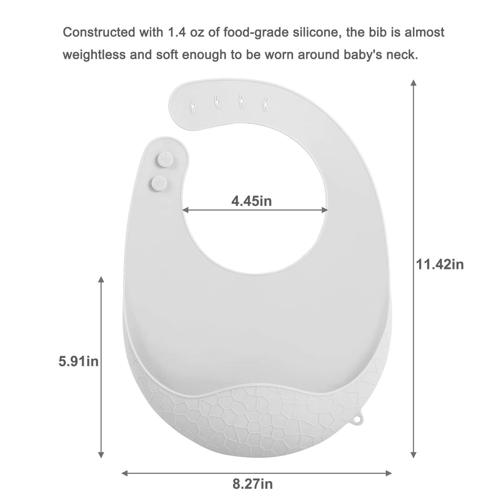 PandaEar deep-pocket bib catches crumbs and liquids during meals.