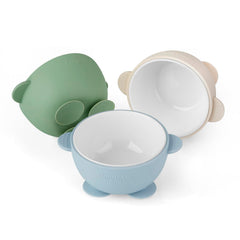 PandaEar ceramic baby bowls with blue silicone sleeve support safe, slip-free mealtime for toddlers.