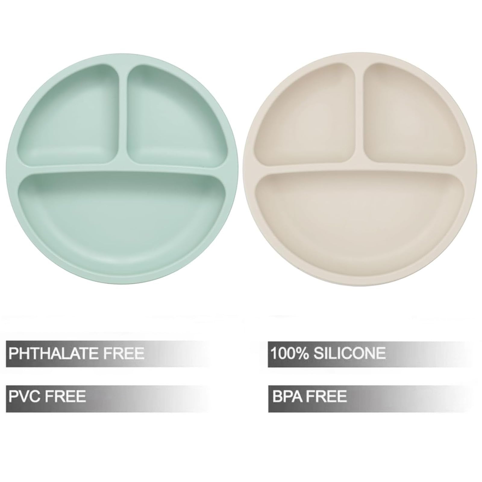 PandaEar divided suction plate closeup demonstrates three sections for portion control and mess reduction.