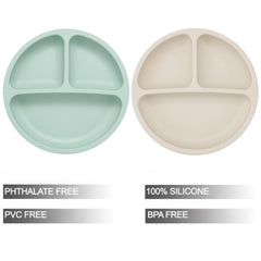 PandaEar divided suction plate closeup demonstrates three sections for portion control and mess reduction.