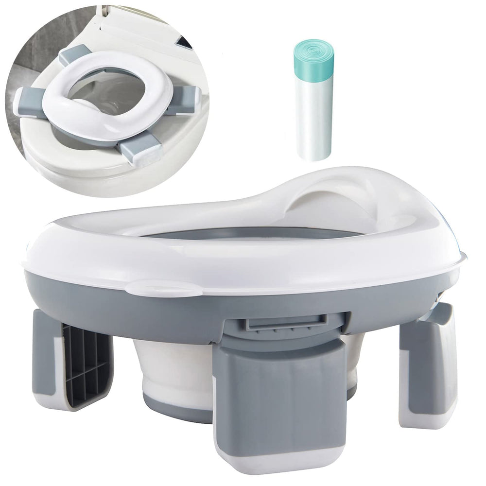 PandaEar foldable potty seat gray for easy travel and compact storage.