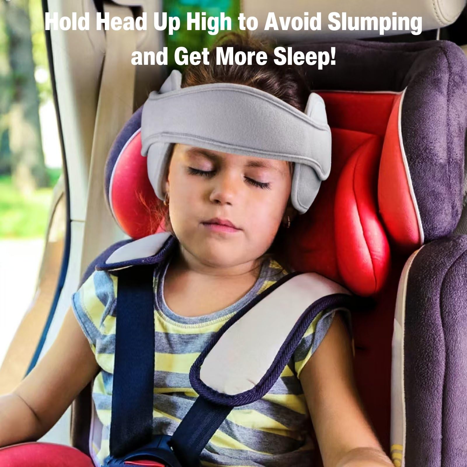 PandaEar head support attached to car seat or stroller showing neck support.