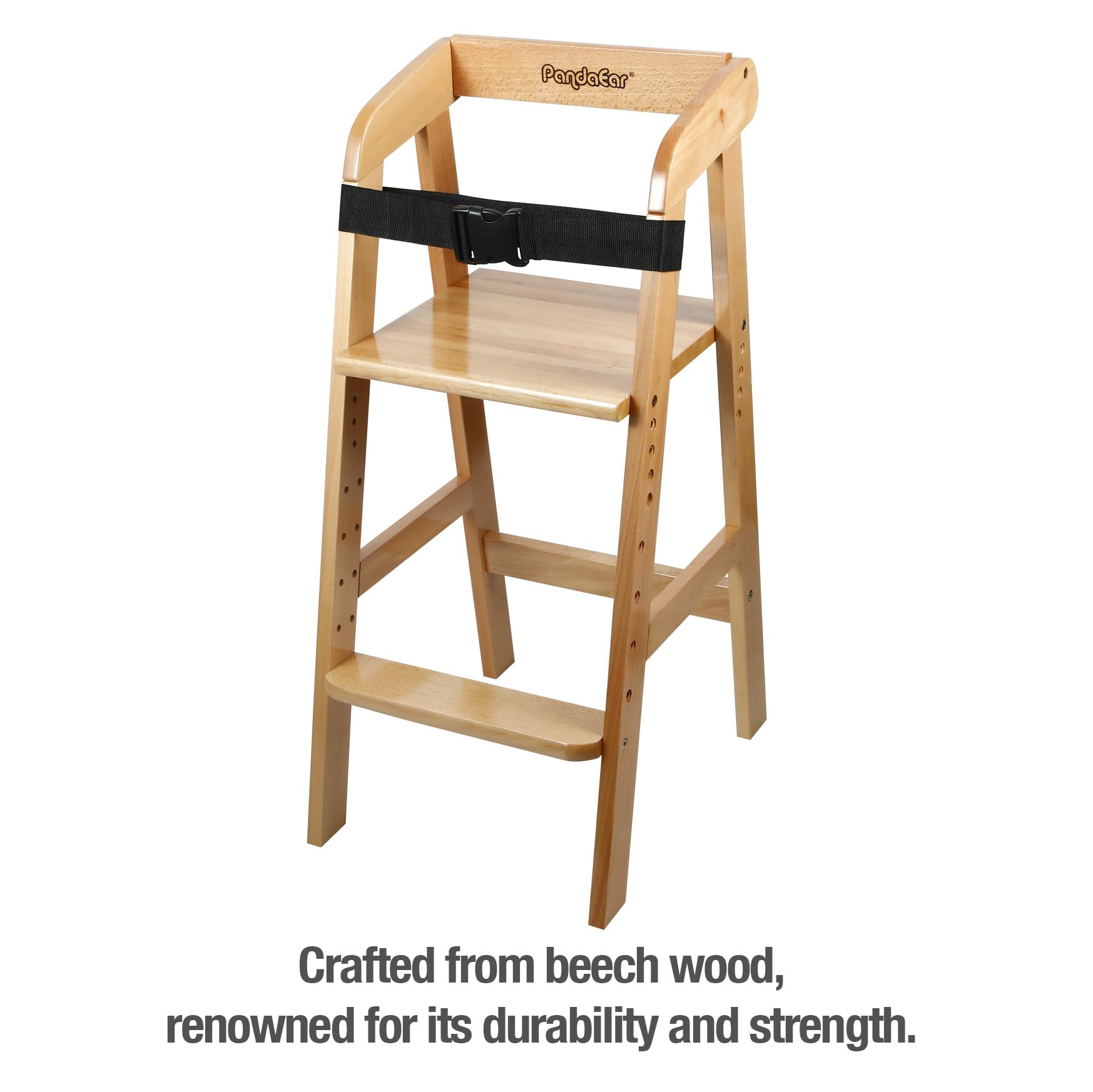 PandaEar trapezoid-stability beech chair design keeps child secure.