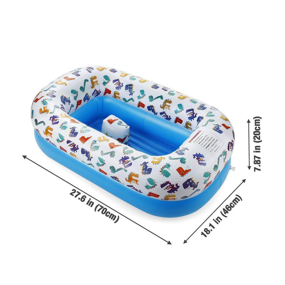 PandaEar inflatable dinosaur baby bathtub non-slip bottom demonstrates safe bath times
