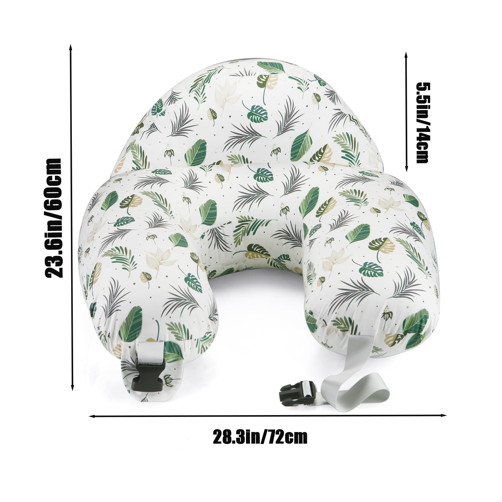 PandaEar nursing pillow Green Leaves—side view shows ergonomic arm support.