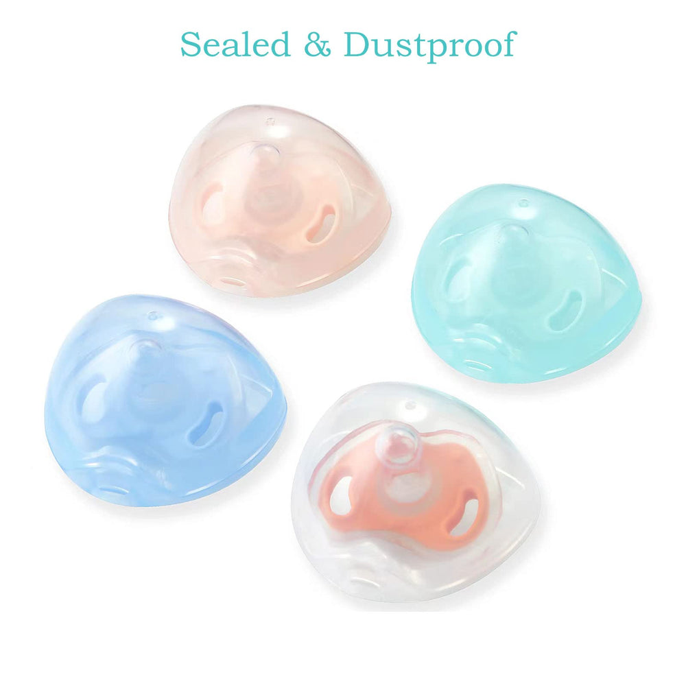 PandaEar pacifier case attached to stroller shows secure, hygienic storage during walks.