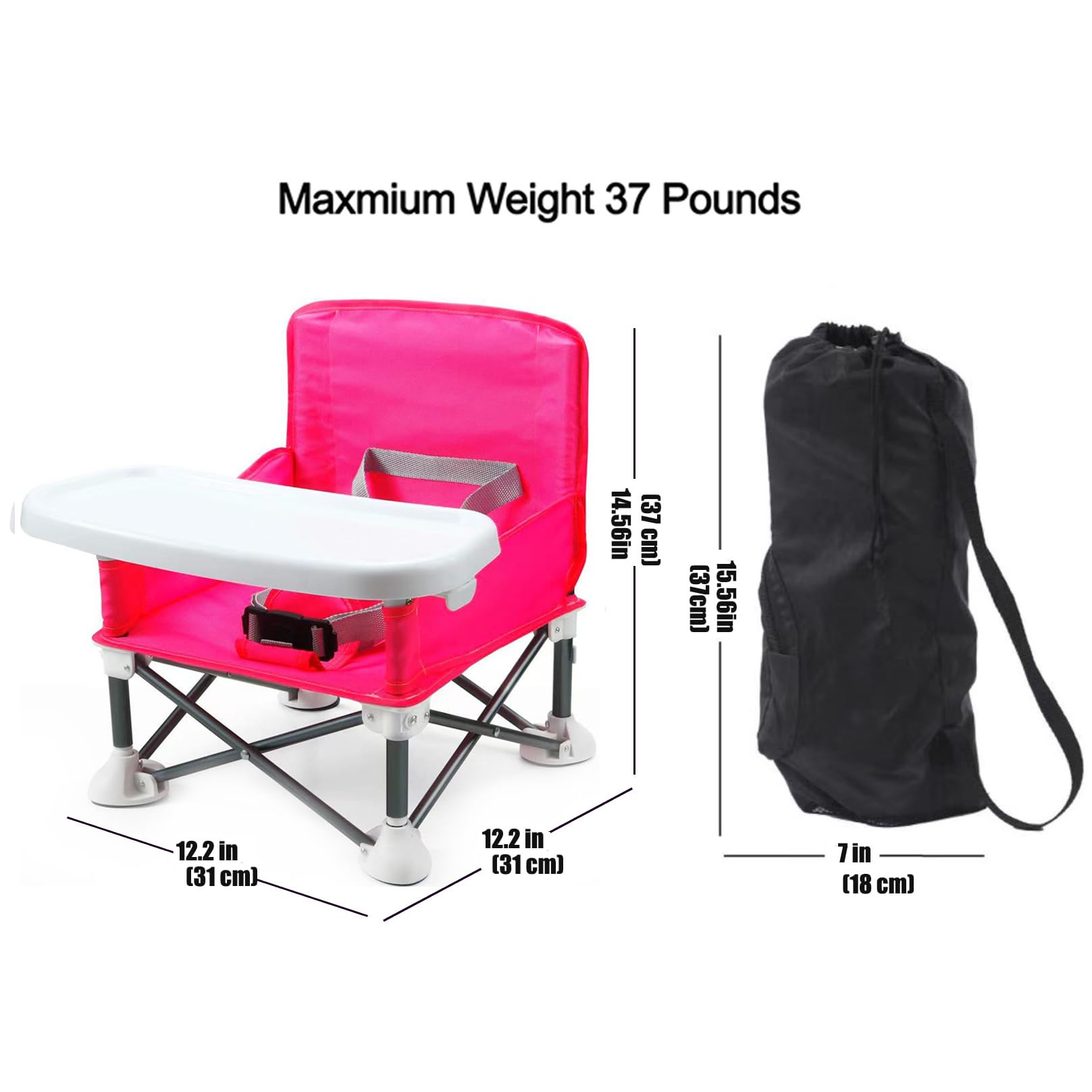 PandaEar pink booster seat outdoors for lawn or beach meals.