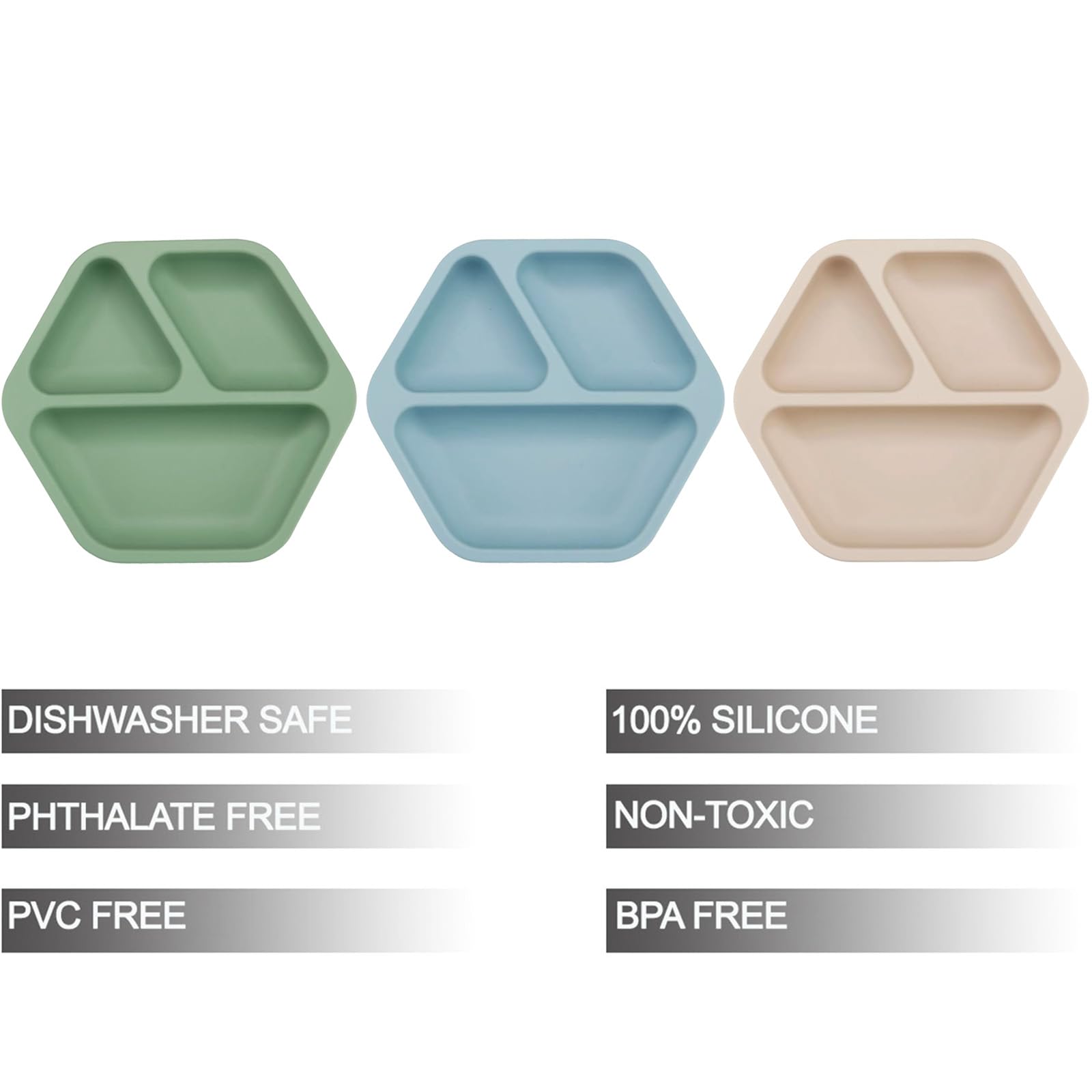 PandaEar hexagon divided plates keep toddler meals neatly organized.