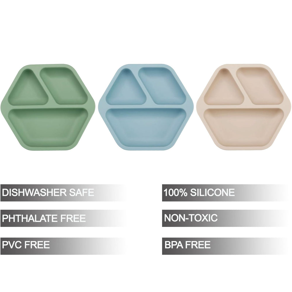 PandaEar hexagon divided plates keep toddler meals neatly organized.