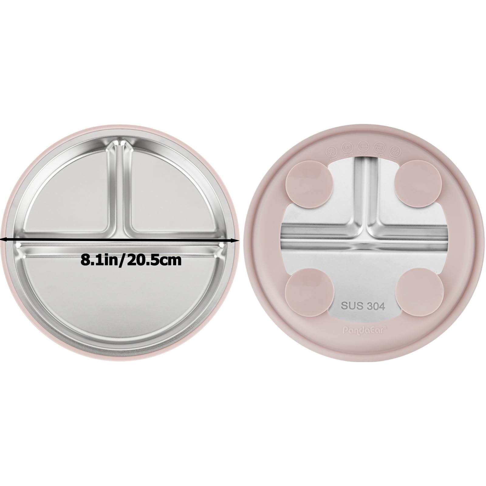 PandaEar stainless-steel plate surface is durable and easy to clean.