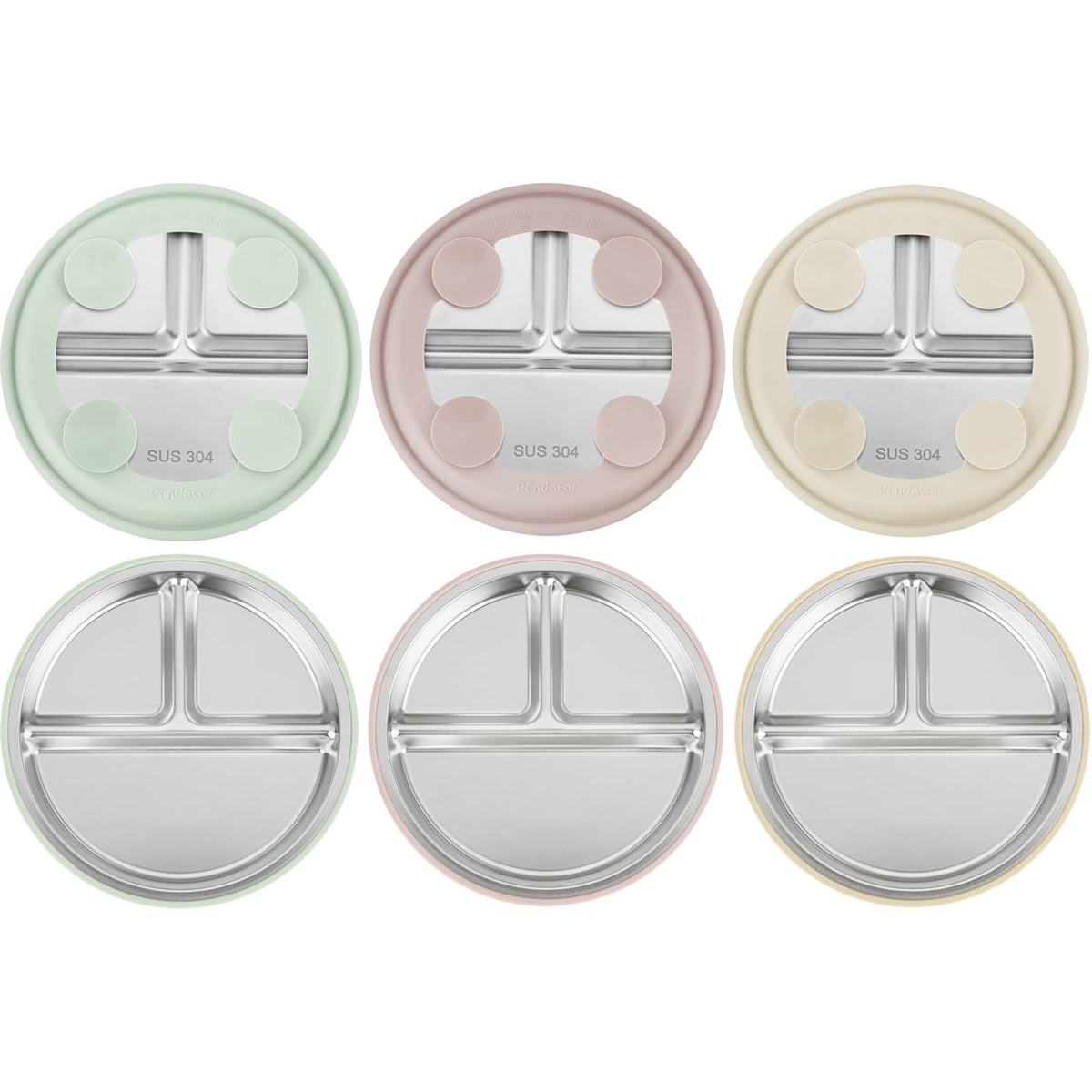 PandaEar plates suction-base closeup showing secure grip for spill-free mealtime.