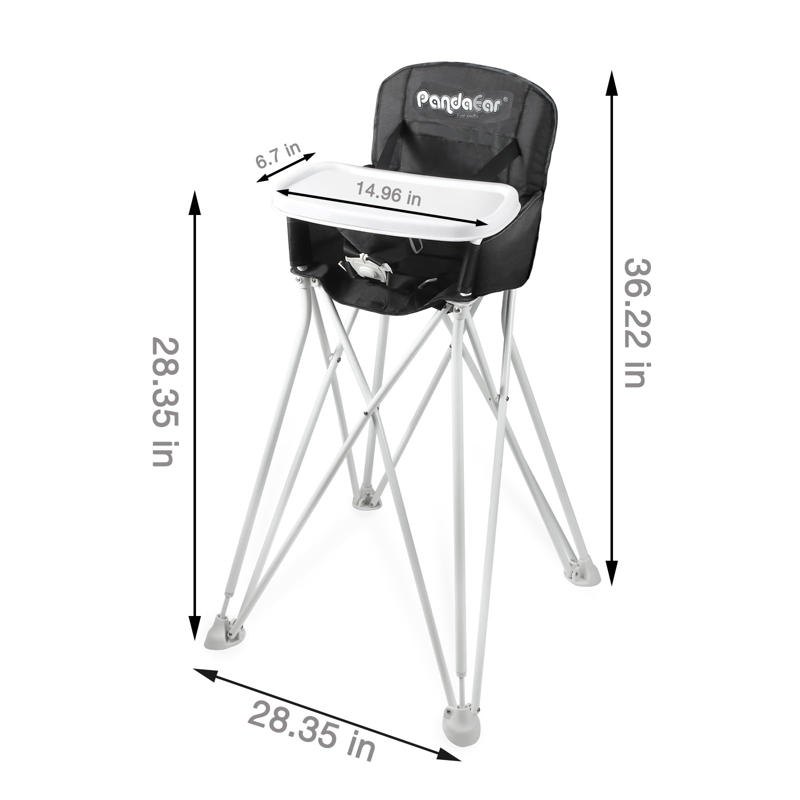 PandaEar high chair tray adjusted to baby dining position during travel.