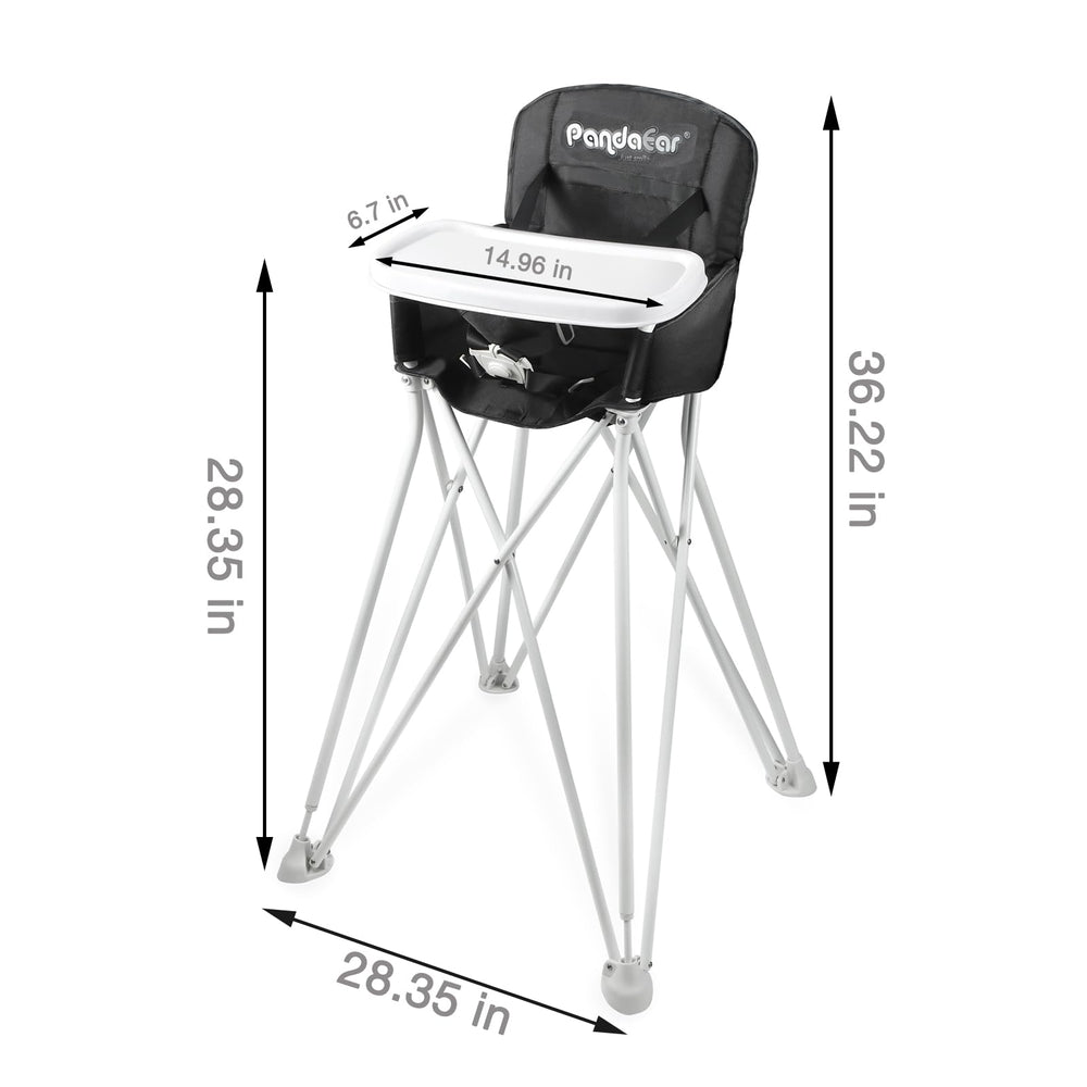 PandaEar high chair tray adjusted to baby dining position during travel.