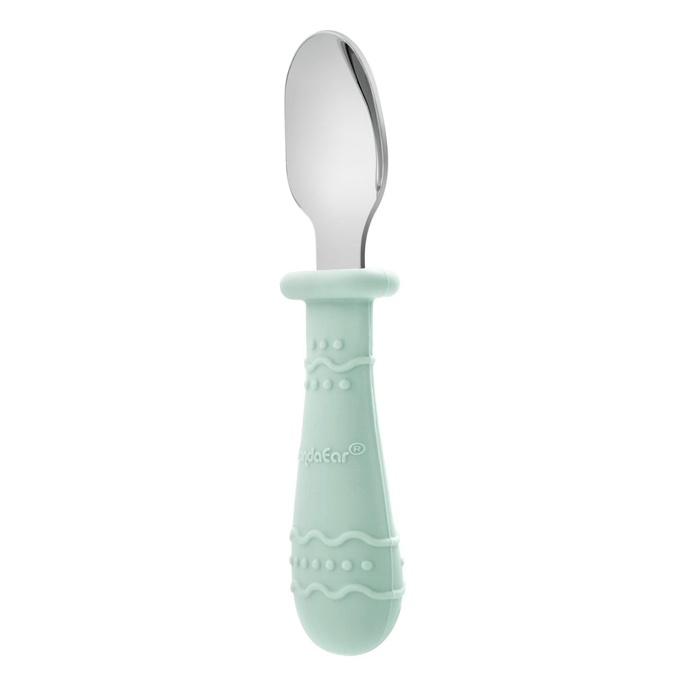 PandaEar safe-rounded-utensils closeup underscores gentle feeding and injury prevention.